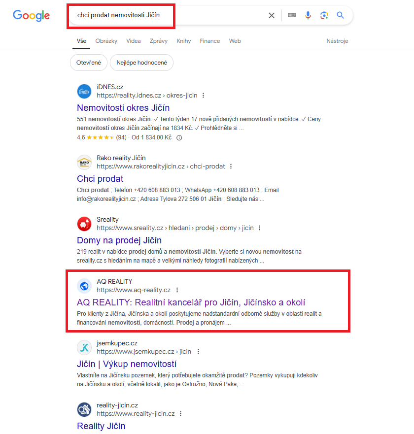 Chci prodat nemovitost Jicin - Google